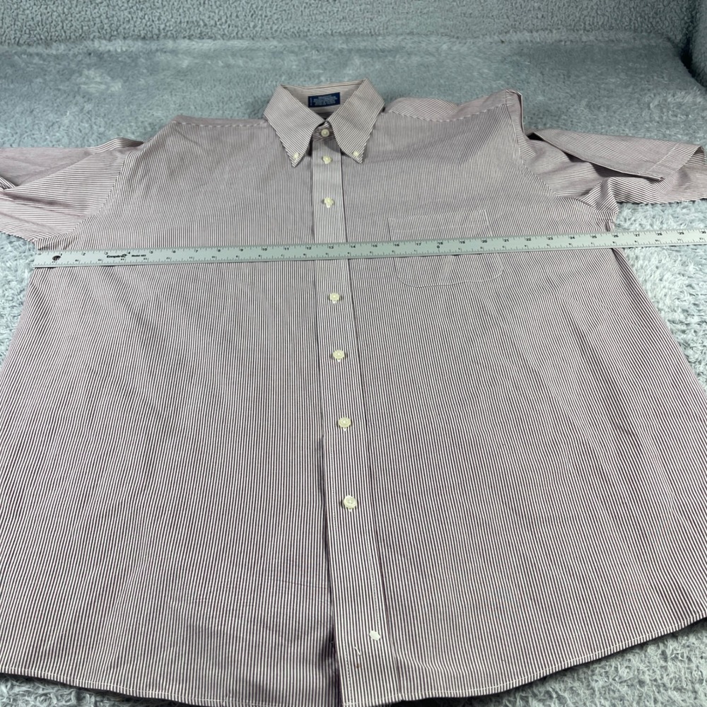 Stafford Mens 17.5 Burgundy White Striped Wrinkle Free Short Sleeve Dress Shirt - Picture 3 of 8